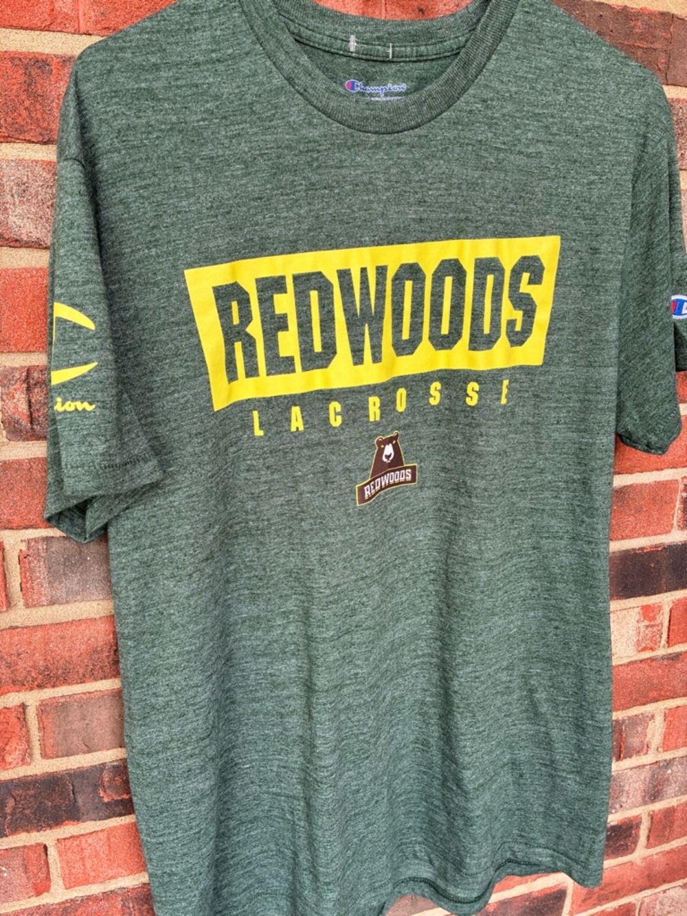 Champion Green Redwoods Lacrosse Tee with Yellow Logo